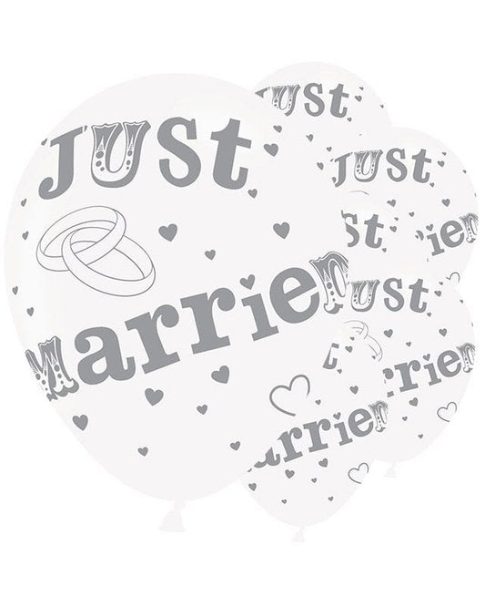 Just Married Silver Balloons - 11" Latex (6pk)