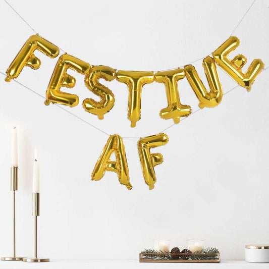 Gold Festive AF Balloon Bunting - 16" Foil