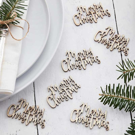 Wooden Merry Christmas Table Confetti (20pk)