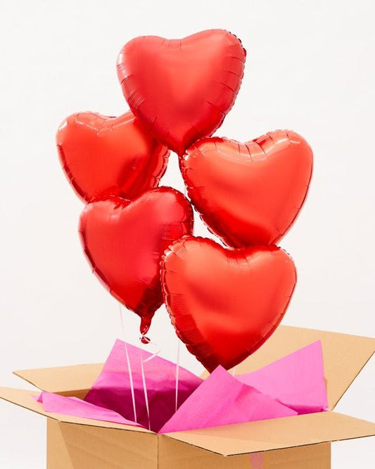 Red Hearts Valentines Balloon Bouquet - Delivered Inflated