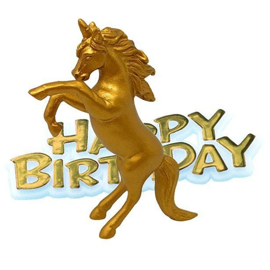 Unicorn Gold Happy Birthday Cake Topper