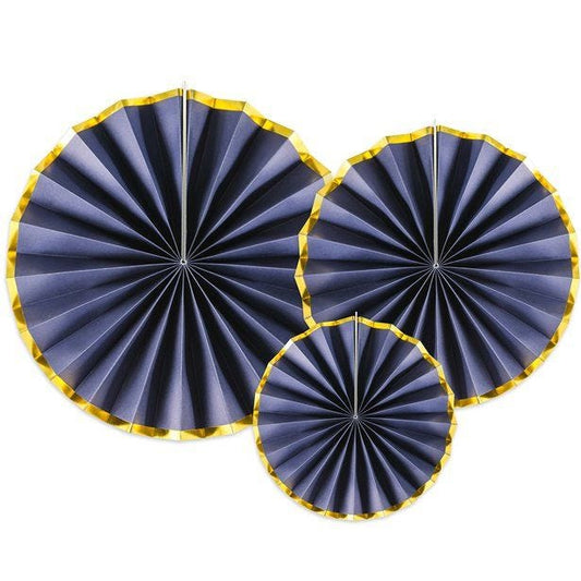 Navy & Gold Paper Fan Decorations