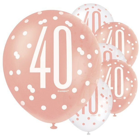 Rose Gold Glitz 40th Birthday Balloons - 12" Latex (6pk)