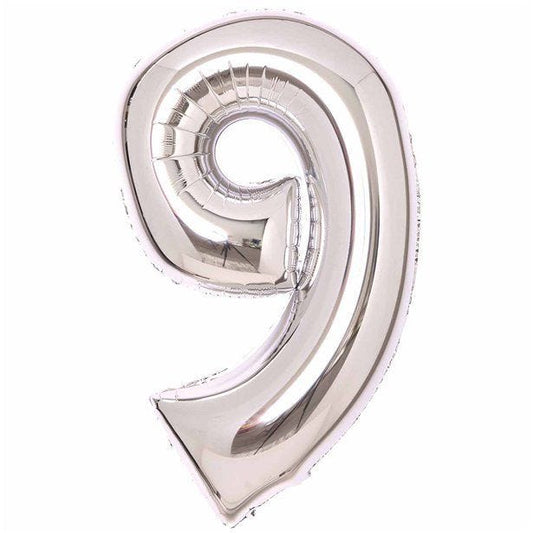Number 9 Silver Foil Balloon - 34"