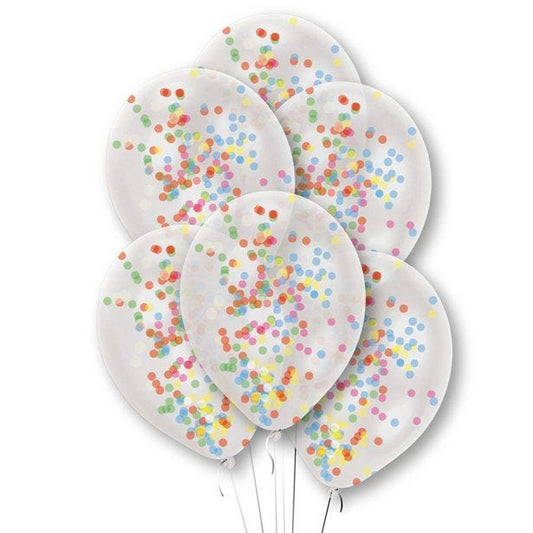 Rainbow Confetti Clear Latex Balloons - 11" (6pk)