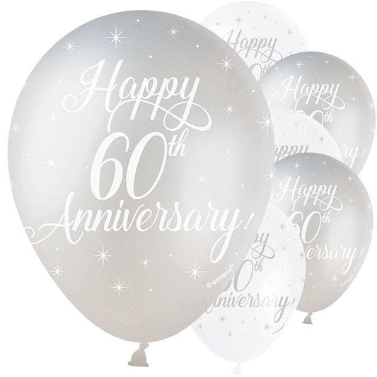 Silver & Ivory 60th Anniversary Balloons - 12" Latex (5pk)