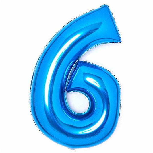 Number 6 Blue Foil Balloon - 34"