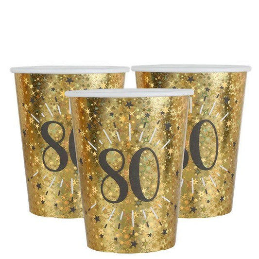 Sparkling Gold 80th Paper Cups - 270ml (10pk)