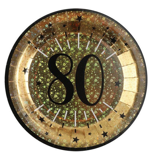 Sparkling Gold 80th Paper Plate - 23cm (10pk)