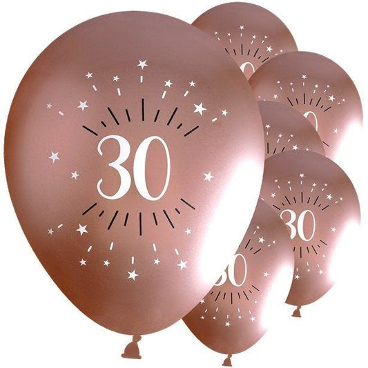 Sparkling Rose Gold 30th Latex Balloons - 12" (6pk)