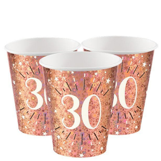 Sparkling Rose Gold 30th Paper Cups - 270ml (10pk)