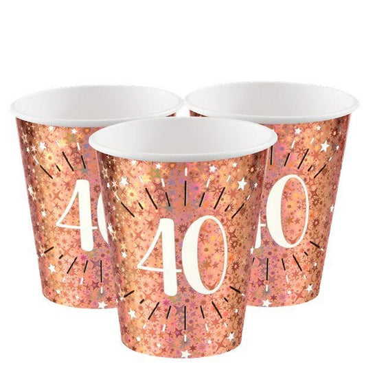 Sparkling Rose Gold 40th Paper Cups - 270ml (10pk)