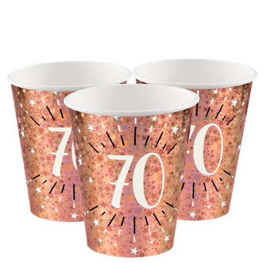 Sparkling Rose Gold 70th Paper Cups - 270ml (10pk)