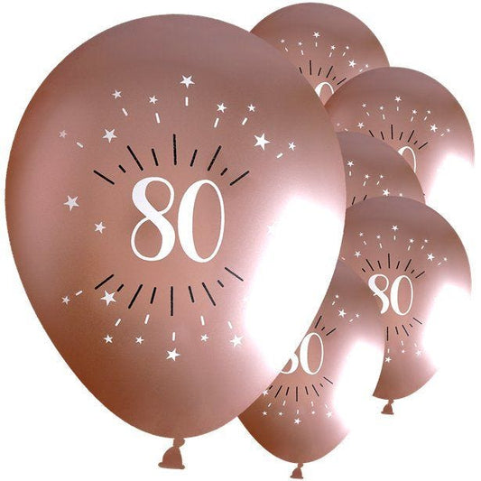 Sparkling Rose Gold 80th Latex Balloons - 12" (6pk)