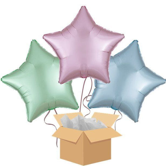 Satin Pastel Stars Balloon Bouquet - Delivered Inflated