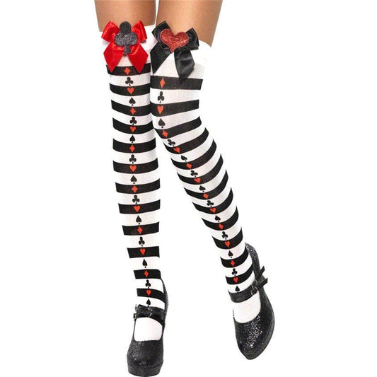 Black & White Striped Stockings with Bows