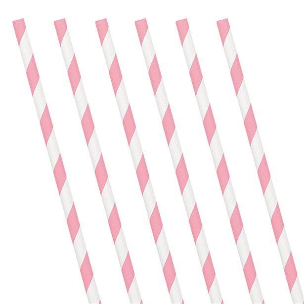 Soft Pink Stripe Paper Straws (24pk)