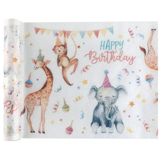 Animal Happy Birthday Fabric Table Runner - 5m