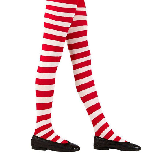 White & Red Striped Tights - Child 11-14 Years