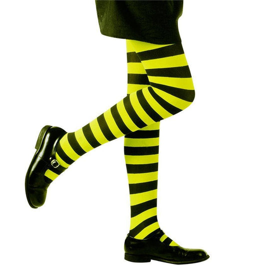 Black & Green Striped Tights - Child 7-10 Years