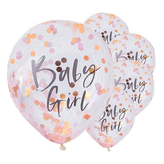 Twinkle Twinkle Baby Girl Pink & Gold Confetti Latex Balloons - 12" (5pk)