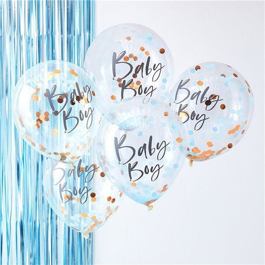 Twinkle Twinkle Baby Boy Blue & Gold Confetti Latex Balloons - 12" (5pk)