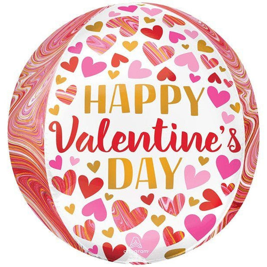 Happy Valentine's Day Marble Orbz Balloon - 16"