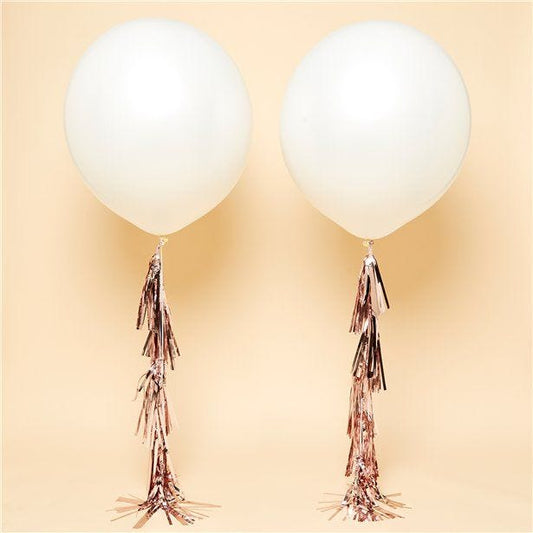 White Rose Gold Tassel Tail Giant Wedding Balloon Kit - 36" Latex