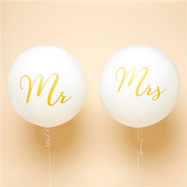 Mr & Mrs Gold Giant Latex Balloons - 36"