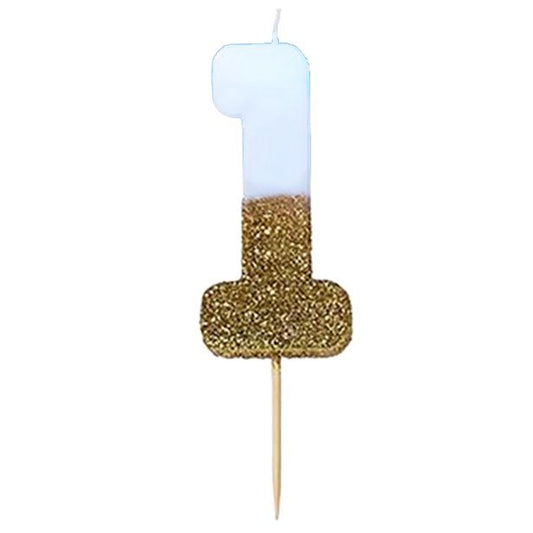 Blue and Gold Glitter Number 1 Candle - 7.7cm