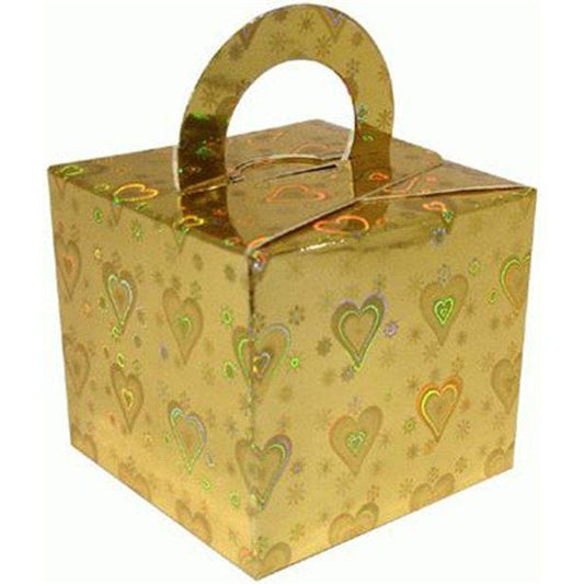 Holographic Heart Gold Cube Balloon Weight/Favour Boxes - 6.5cm (10pk)