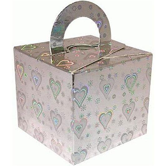 Holographic Silver Heart Cube Balloon Weight/Favour Boxes - 6.5cm (10pk)