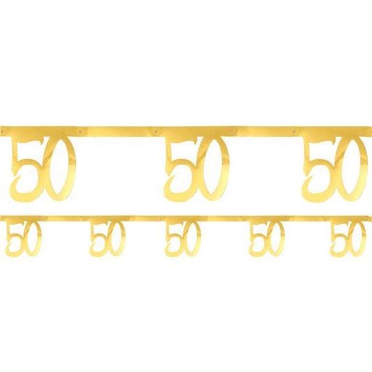 White & Gold Sparkle 50th Bunting - 2.5m