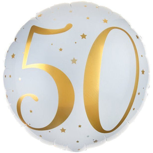 White & Gold Sparkle 50th Balloon - 18" Foil