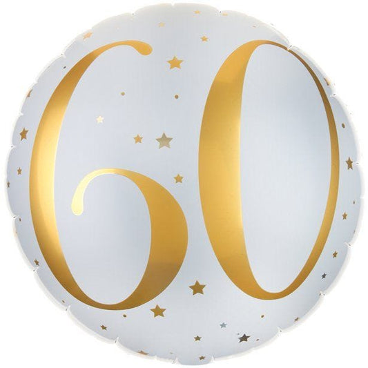 White & Gold Sparkle 60th Balloon - 18" Foil