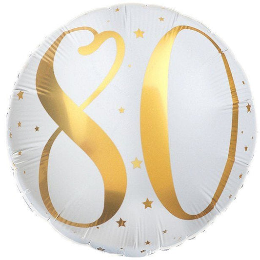 White & Gold Sparkle 80th Balloon - 18" Foil