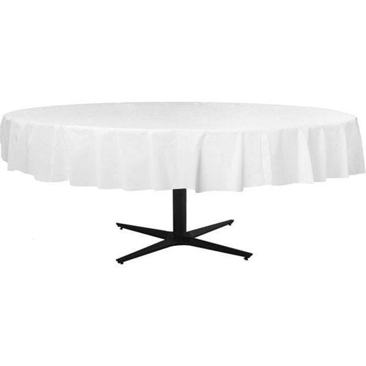 White Round Plastic Table Cover - 2.1m