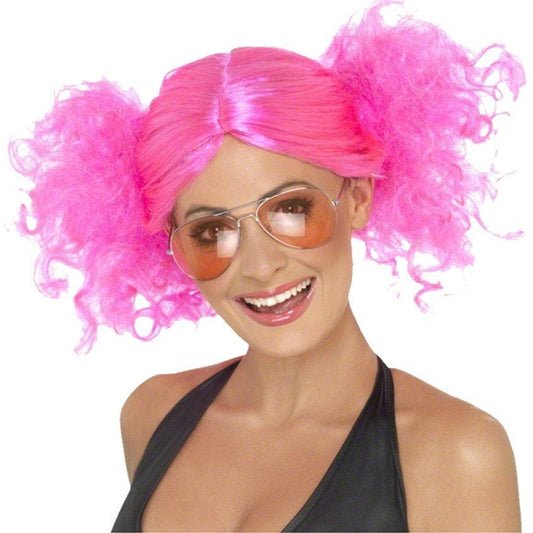 80s Neon Pink Bunches Wig