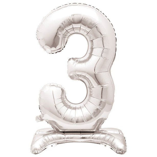 Number 3 Silver Shaped Standing Balloon - 30" Foil
