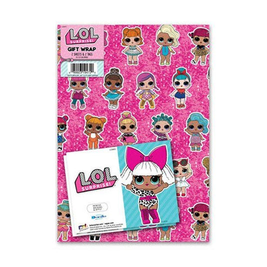 L.O.L. Surprise! Wrapping Paper - 2 Sheets (50cm x 70cm) with Tags