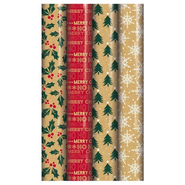 Eco Printed Kraft Wrapping Paper Roll 3m - Assorted Designs