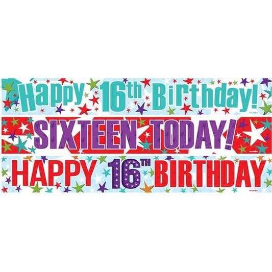 Happy 16th Birthday Paper Banners - 1m (3pk)