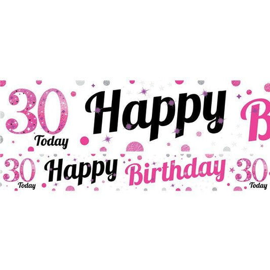 30th Birthday Pink Celebration Paper Banners -1m (3pk)