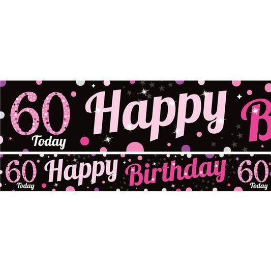 60th Birthday Pink Celebration Paper Banners -1m (3pk)