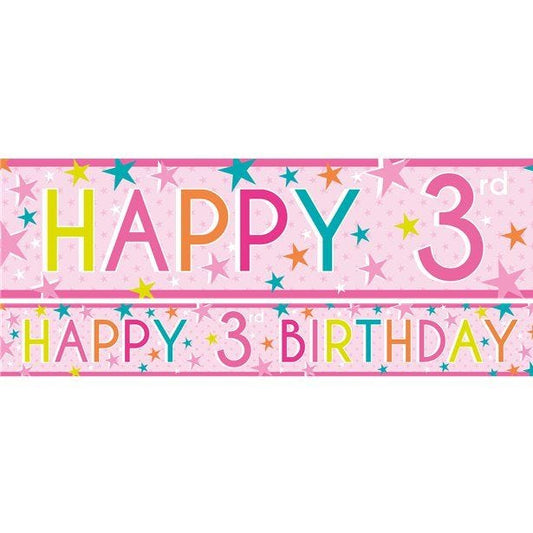 Girls 3rd Birthday Paper Banners - 1m (3pk)