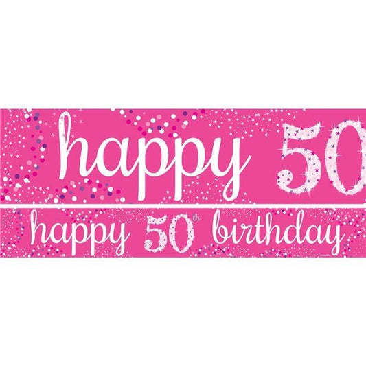 50th Birthday Pink SparklingCelebration Paper Banners -1m (3pk)