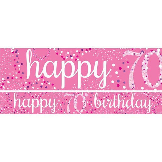 70th Birthday Pink Sparkling Celebration Paper Banners -1m (3pk)
