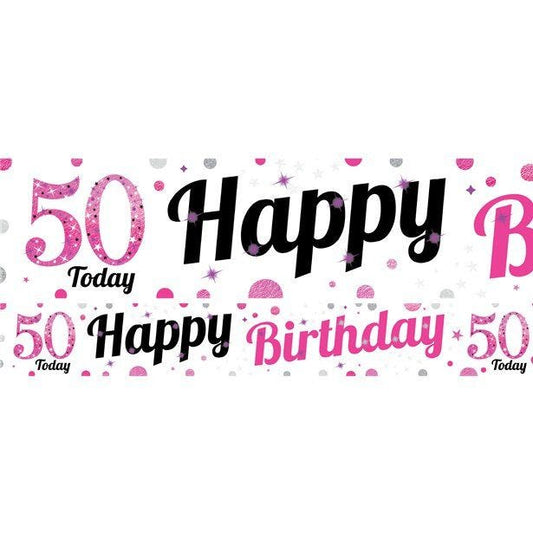 50th Birthday Pink Celebration Paper Banners -1m (3pk)