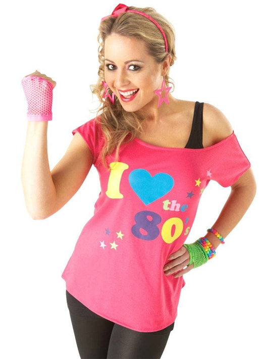 I Love the 80s Pink T Shirt - Adult Costume