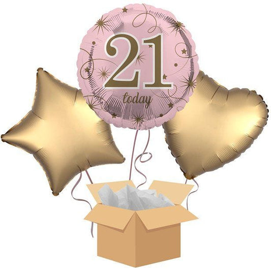 21 Today Rose Gold Balloon Bouquet - Delivered Inflated